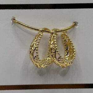 New Gold Heart Filigree Hoop Earrings